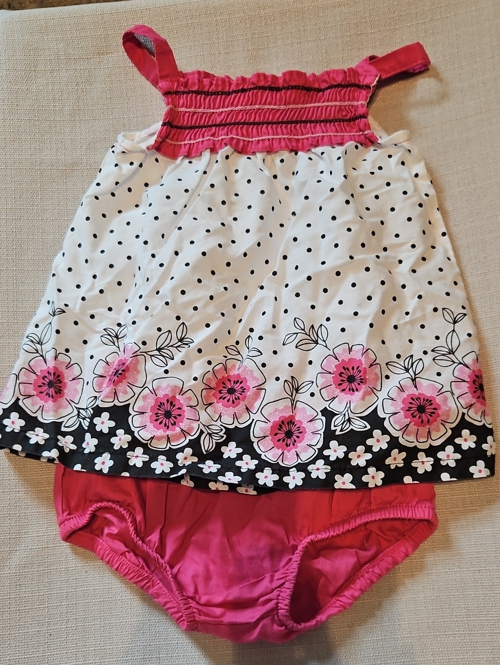 Girls Pink Floral Polka Dot Sundress with Matching Bloomers